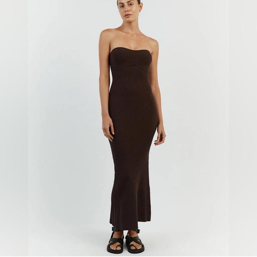 DISSH Raven Bit Chocolate Brown Strapless Bandeau Knit Dress Small